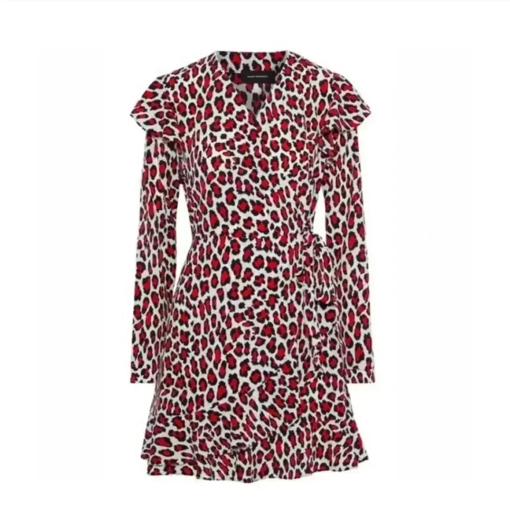 Robert Rodriguez Red Leopard Print V-Neck Dress Size 8
